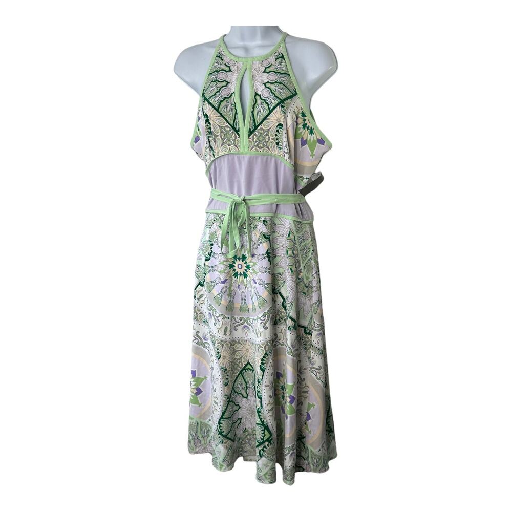 Eva Mendes Green & Purple Floral Sleeveless Midi Dress Women's 4 NEW - Picture 1 of 9